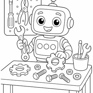 Roboter Baumeister Malvorlagen | Roboter Malvorlagen | Druckbare PDF | Digitaler Download Bild 5