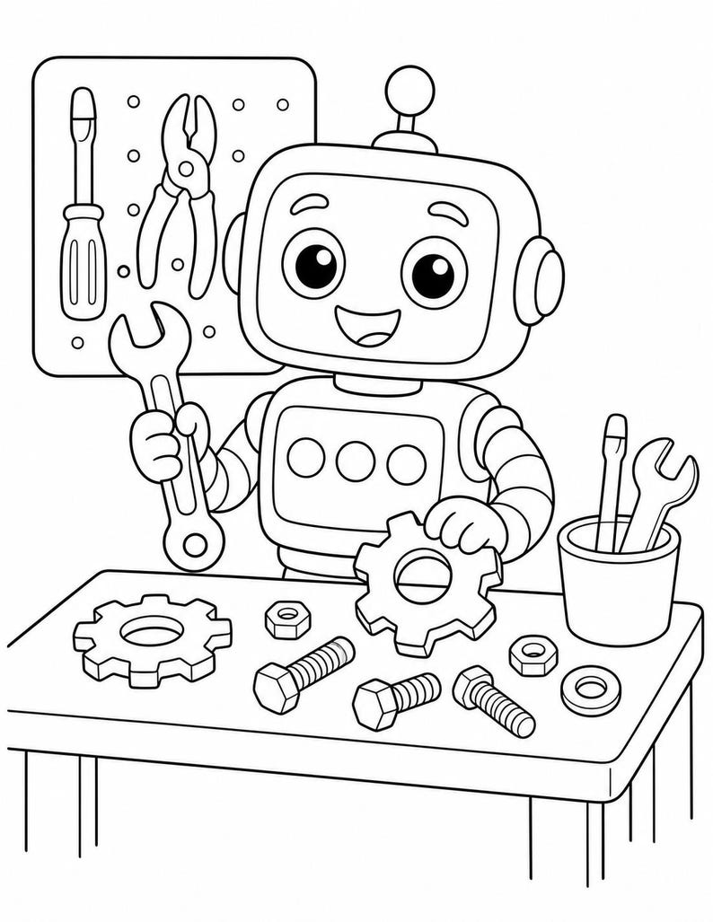 Roboter Baumeister Malvorlagen | Roboter Malvorlagen | Druckbare PDF | Digitaler Download Bild 5