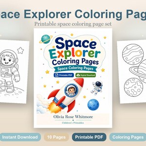 Disegni da colorare di esploratori spaziali / Disegni da colorare dello spazio / PDF stampabile / Download digitale immagine 2