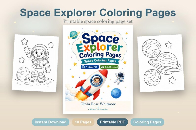 Disegni da colorare di esploratori spaziali / Disegni da colorare dello spazio / PDF stampabile / Download digitale immagine 2