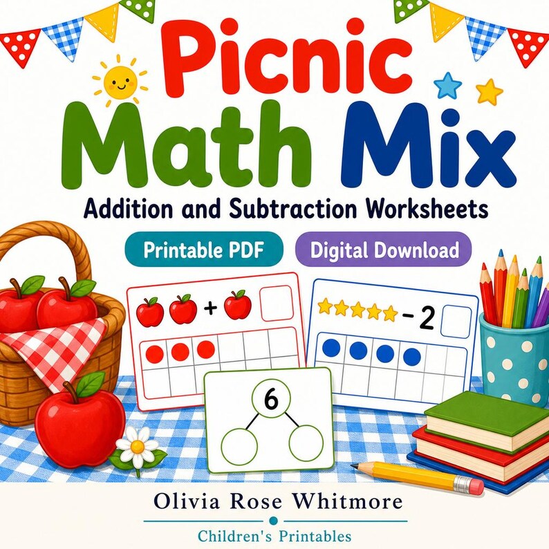 Picnic Math Mix | Addition and Subtraction Worksheets | Printable PDF | Digital Download image 1