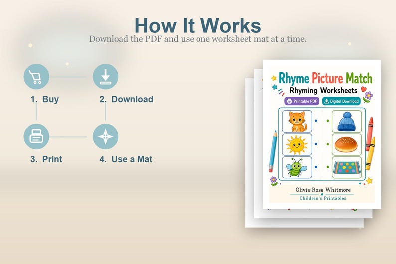 Rhyme Picture Match | Rhyming Worksheets | Printable PDF | Digital Download image 8