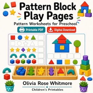 Muster-Block Abspielseiten | Pattern Arbeitsblätter für die Vorschule | Druckbare PDF | Digitaler Download Bild 1