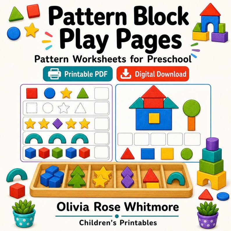 Muster-Block Abspielseiten | Pattern Arbeitsblätter für die Vorschule | Druckbare PDF | Digitaler Download Bild 1