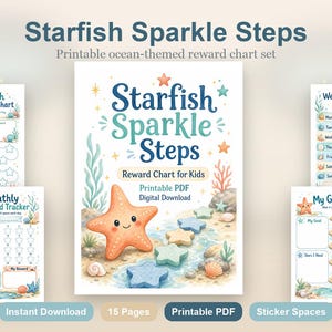 Tabla de recompensas Starfish Sparkle Steps para niños / PDF imprimible / Descarga digital imagen 2