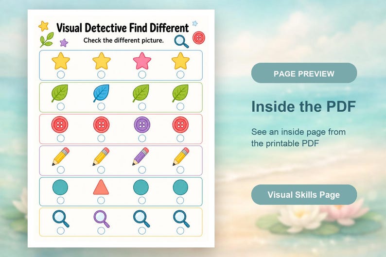 Detective visuele discriminatie | Werkbladen visuele discriminatie | Afdrukbare pdf | Digitale download afbeelding 10