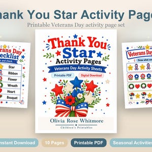 Thank You Star Activity Pages | Veterans Day Activity Sheets | Printable PDF | Digital Download image 2