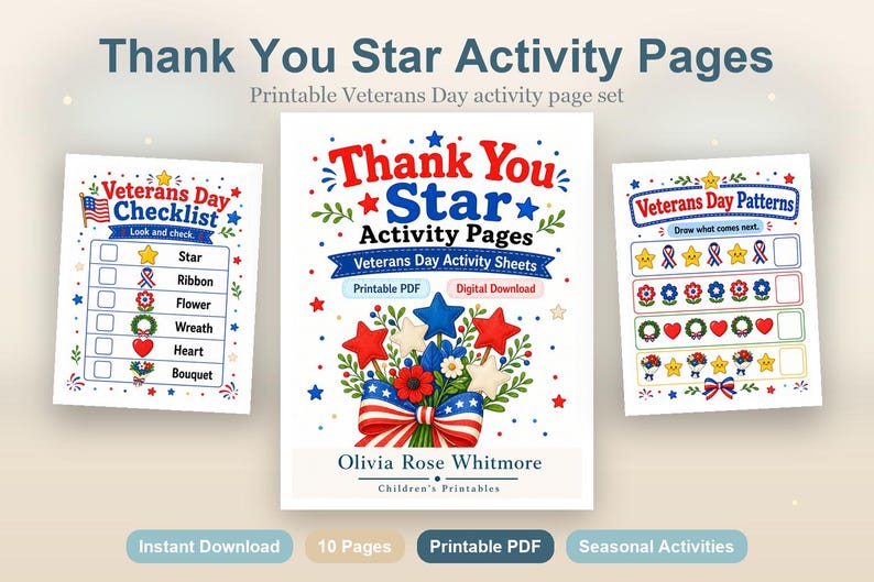 Thank You Star Activity Pages | Veterans Day Activity Sheets | Printable PDF | Digital Download image 2