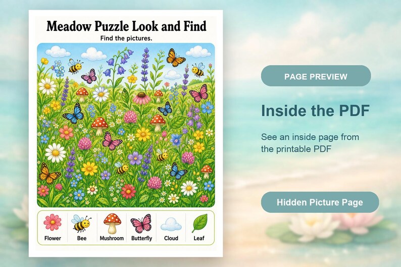 Hidden Picture Meadow | Hidden Object Worksheets | Printable PDF | Digital Download image 10