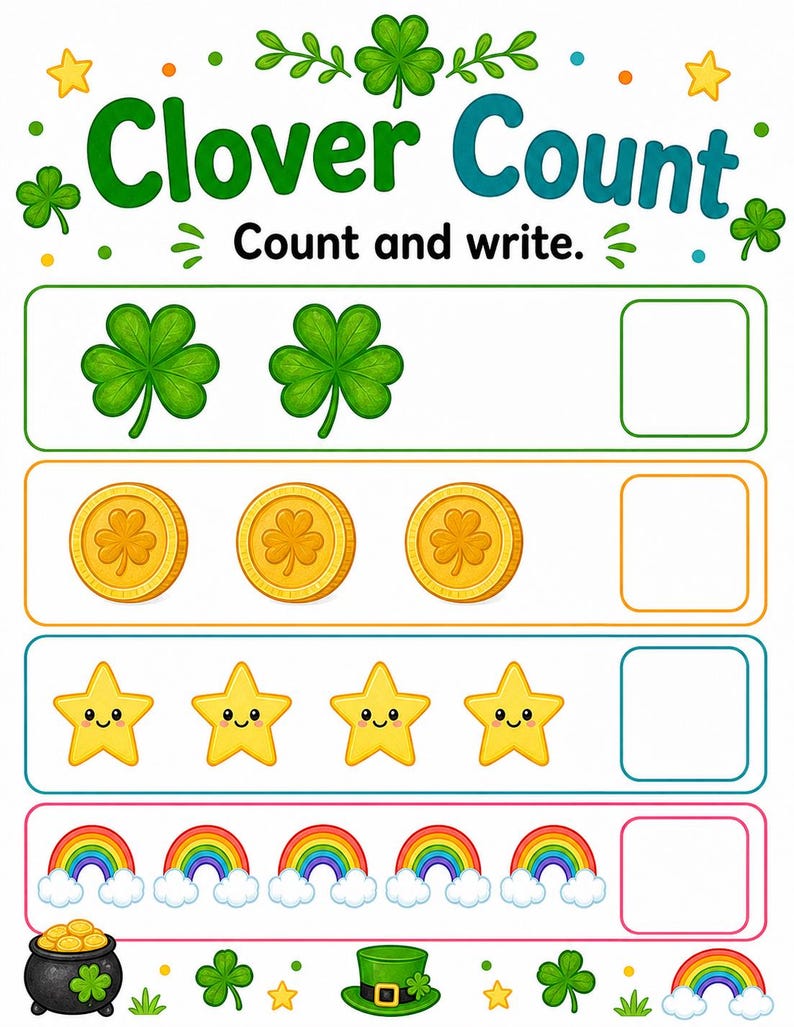 Aktivitetsblad för lyckoklöver | Aktivitetsblad för St Patricks Day | Utskrivbar PDF | Digital nedladdning bild 5