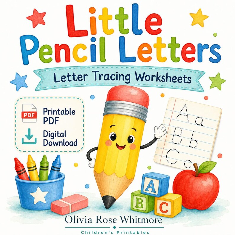 Little Pencil Letters | Letter Tracing Worksheets | Printable PDF | Digital Download image 1