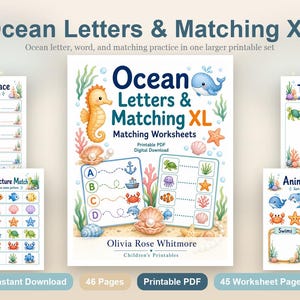 Oceanbokstäver och matchande XL | Matchande arbetsblad | Utskrivbar PDF | Digital nedladdning bild 2