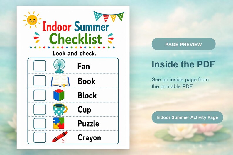 Indoor Sommer Spiel Seiten | Indoor-Sommeraktivitäten für Kinder | Druckbare PDF | Digitaler Download Bild 10
