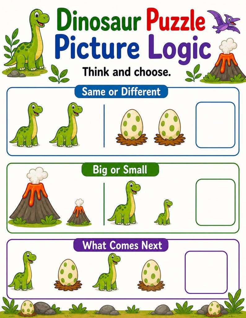 Dinosaur Thinking Pages | Dinosaur Activity Sheets | Printable PDF | Digital Download image 7