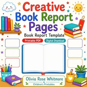 Creative Book Report Pages | Book Report Template | Printable PDF | Digital Download image 1