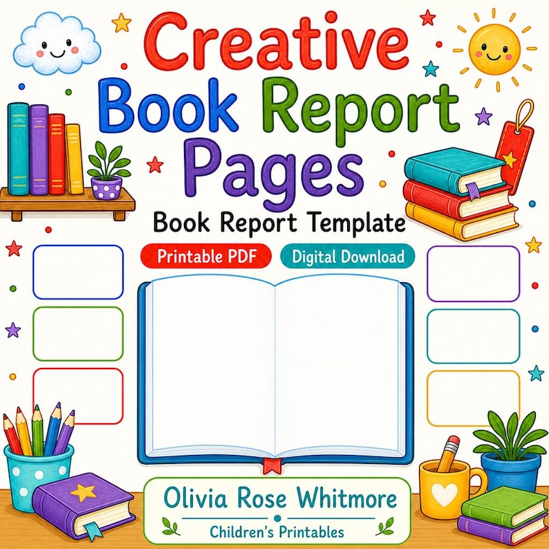 Creative Book Report Pages | Book Report Template | Printable PDF | Digital Download image 1