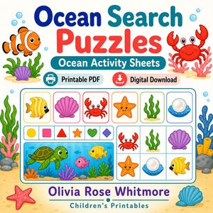 Ozean-Suche Puzzles | Ozean Aktivität Bogen | Druckbare PDF | Digitaler Download Bild 1