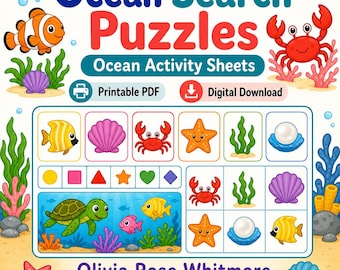 Ocean Search Puzzles | Ocean Activity Sheets | Printable PDF | Digital Download