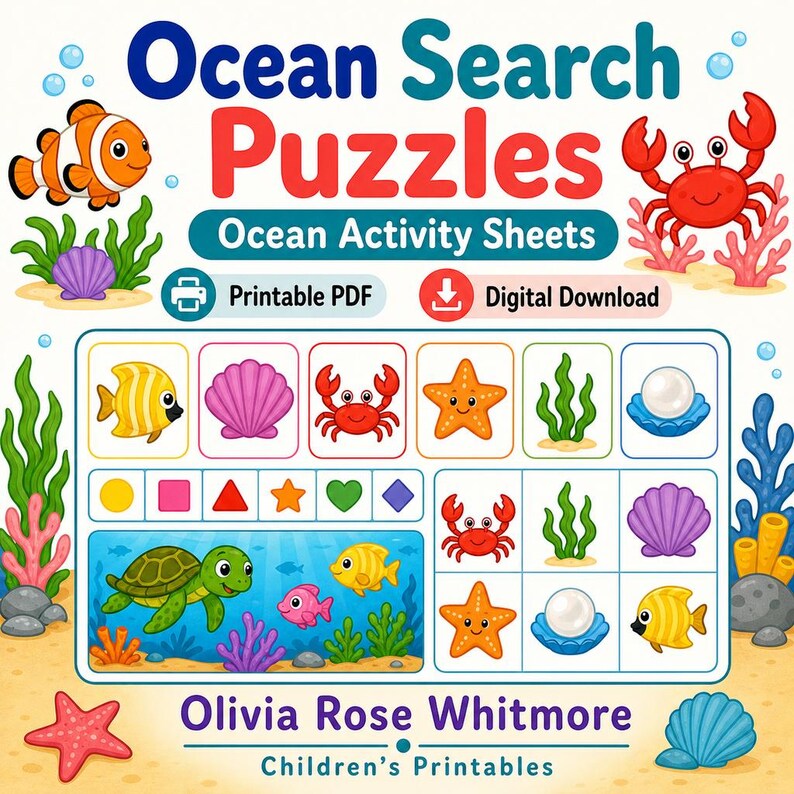 Ozean-Suche Puzzles | Ozean Aktivität Bogen | Druckbare PDF | Digitaler Download Bild 1