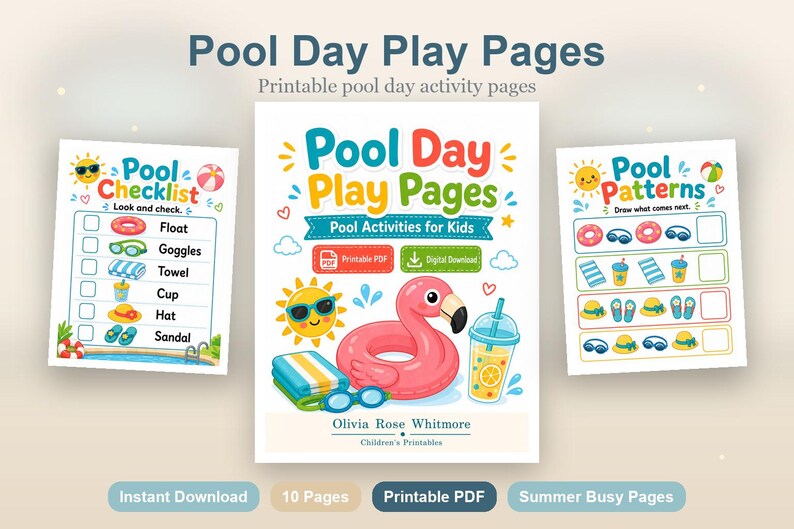 Pool Day Play Pages | Pool Activities for Kids | Printable PDF | Digital Download image 2