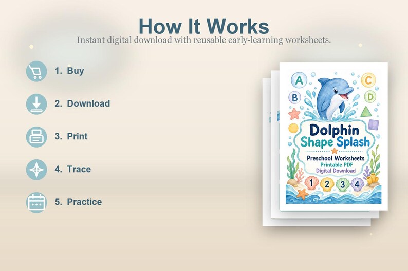 Dolphin Shape Splash | Preschool Worksheets | Printable PDF | Digital Download image 4