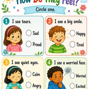 Visages empathiques | Feuilles de travail sur l'empathie pour les enfants | PDF imprimable | Téléchargement numérique image 5
