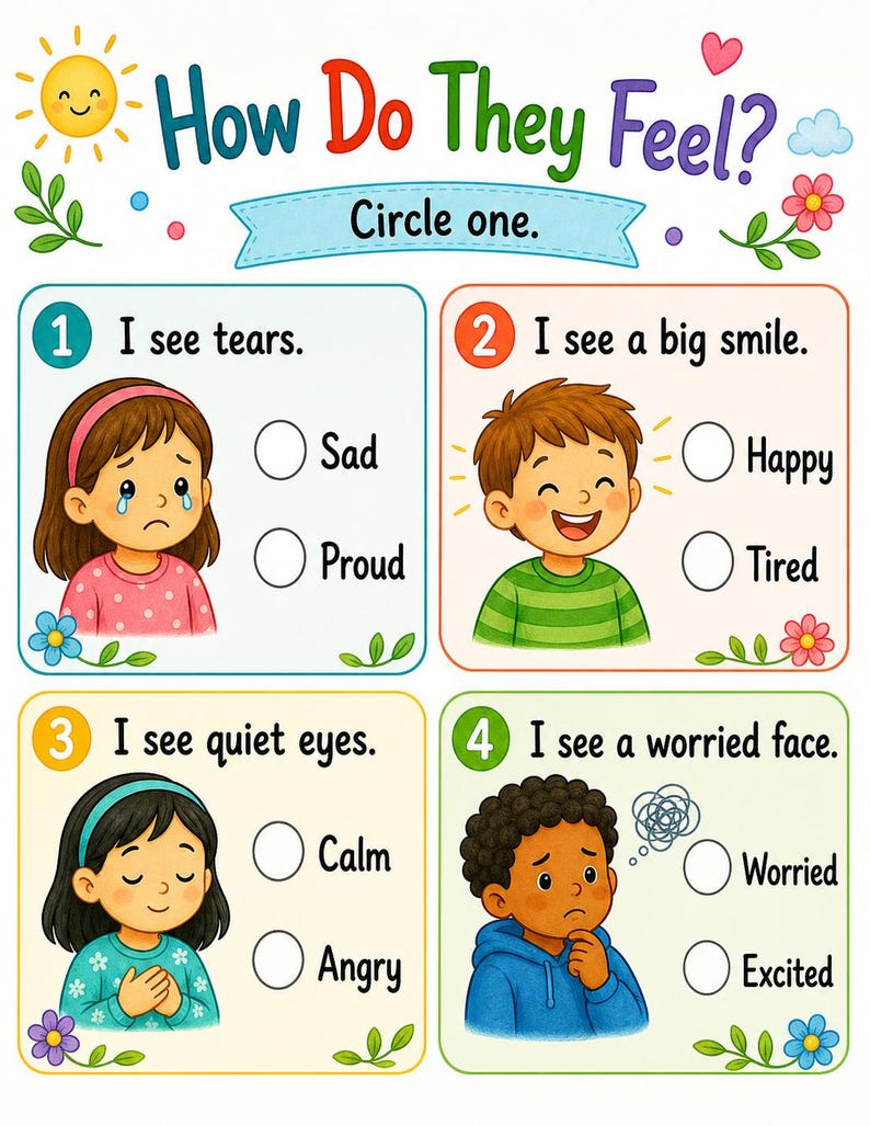 Visages empathiques | Feuilles de travail sur l'empathie pour les enfants | PDF imprimable | Téléchargement numérique image 5