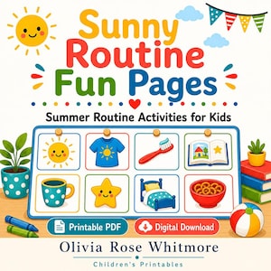 Páginas divertidas para una rutina soleada / Actividades de verano para niños / PDF imprimible / Descarga digital imagen 1