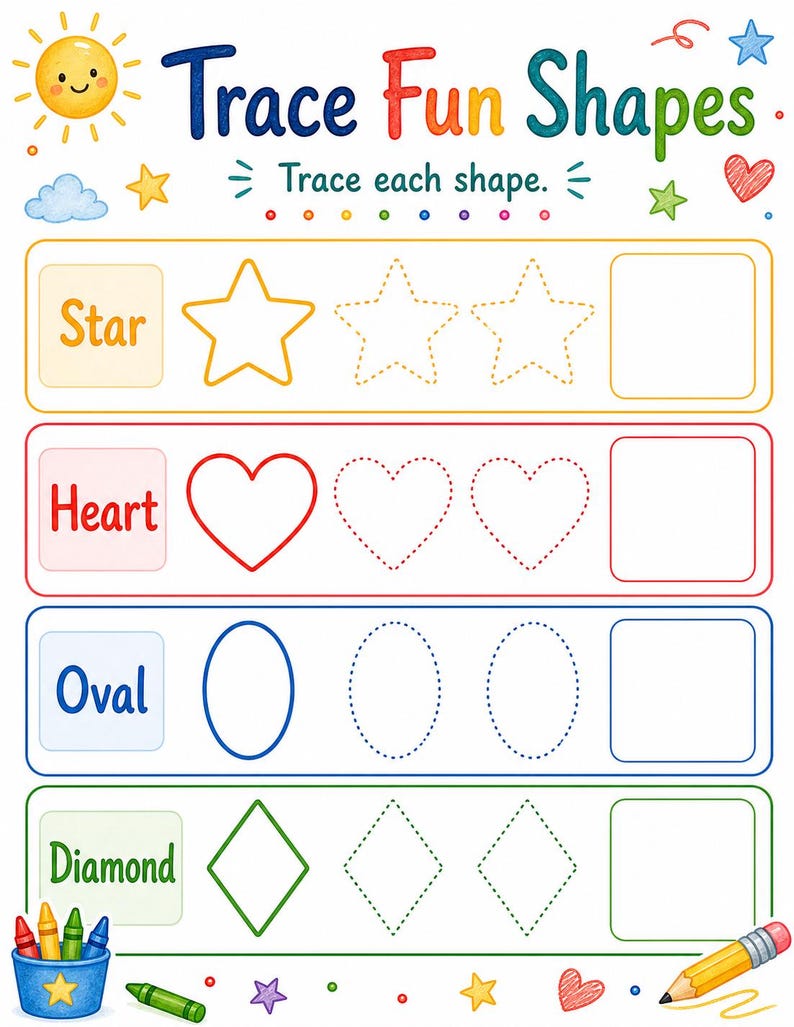 Sunny Shape Builders | Vormwerkbladen | Afdrukbare pdf | Digitale download afbeelding 4