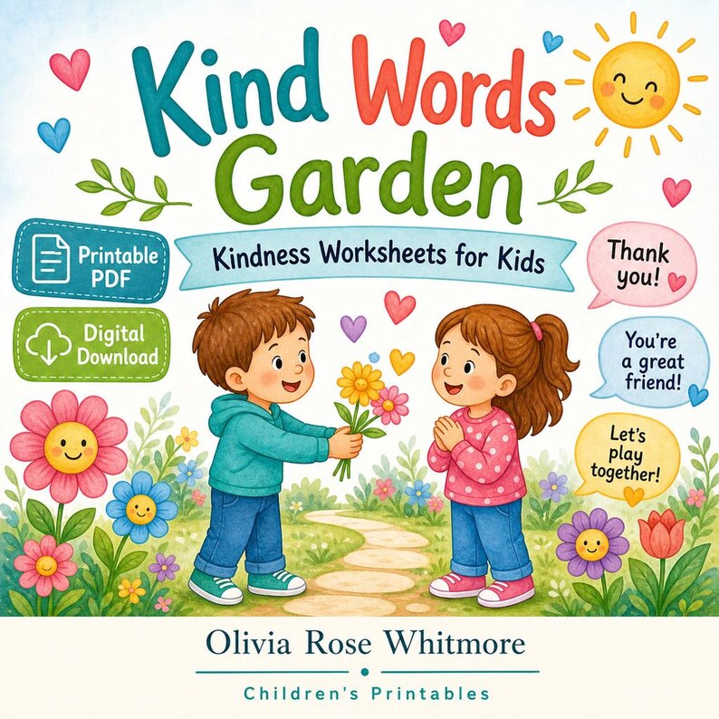 Kind Words Garden | Kindness Worksheets for Kids | Printable PDF | Digital Download image 1