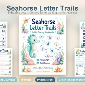 Seahorse Letter Trails | Letter Tracing Worksheets | Printable PDF | Digital Download image 2