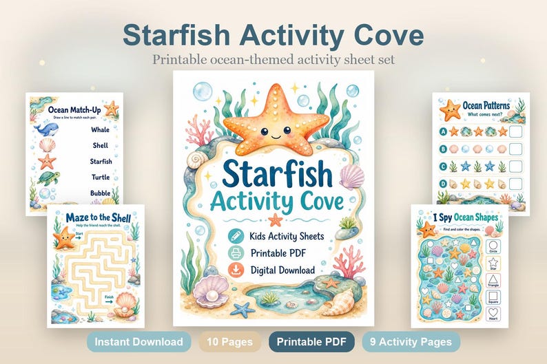 Starfish Activity Cove | Kids Activity Sheets | Printable PDF | Digital Download image 2