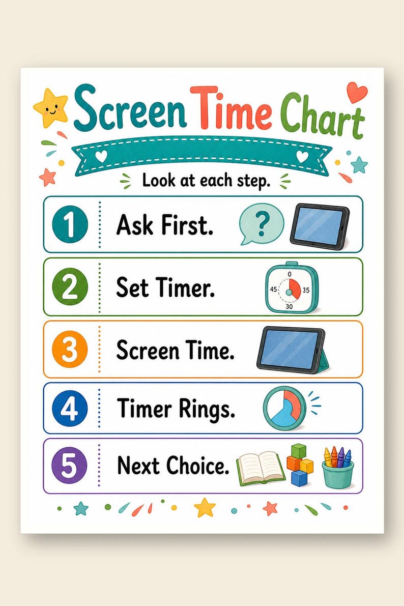 Pasos para controlar el tiempo frente a la pantalla / Tabla de control del tiempo frente a la pantalla / PDF imprimible / Descarga digital imagen 9