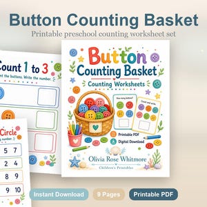 Button Zählen Korb | Zählen Arbeitsblätter | Druckbare PDF | Digitaler Download Bild 2