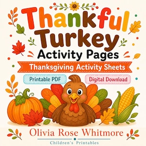 Thankful Turkey Activity Pages | Thanksgiving Activity Sheets | Printable PDF | Digital Download image 1