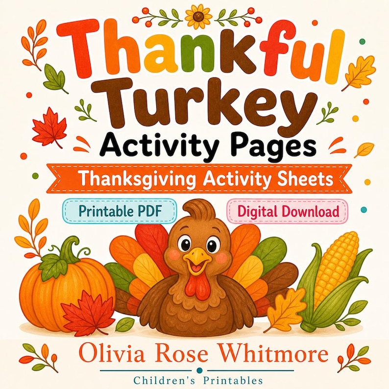 Thankful Turkey Activity Pages | Thanksgiving Activity Sheets | Printable PDF | Digital Download image 1