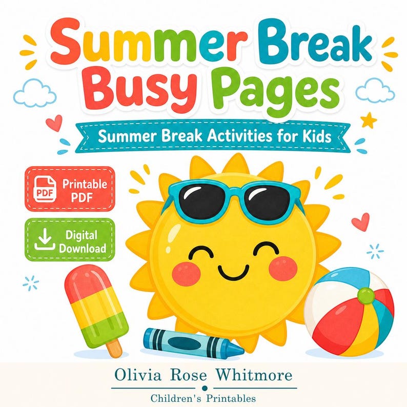 Summer Break Busy Pages | Summer Break Activities for Kids | Printable PDF | Digital Download image 1