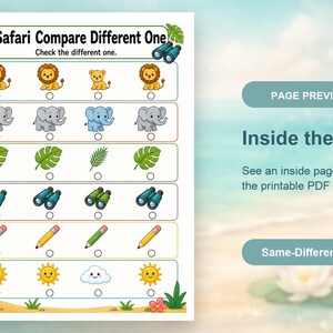 Same And Different Safari | Same and Different Worksheets | Printable PDF | Digital Download image 10