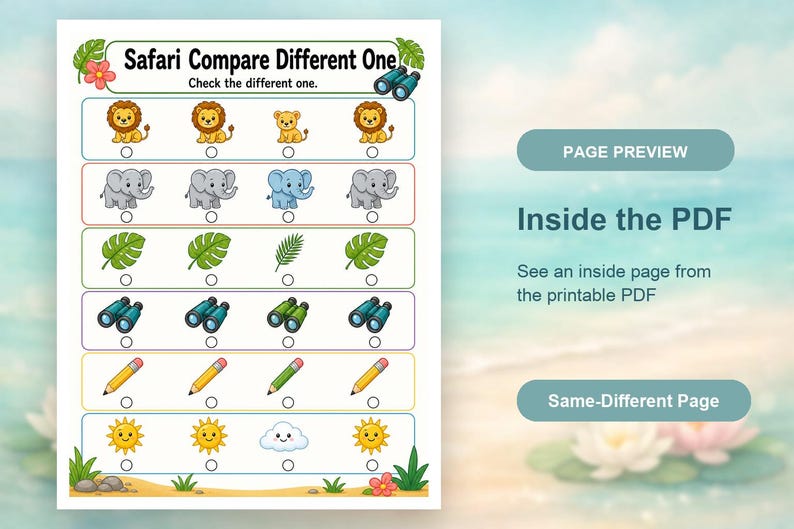 Same And Different Safari | Same and Different Worksheets | Printable PDF | Digital Download image 10