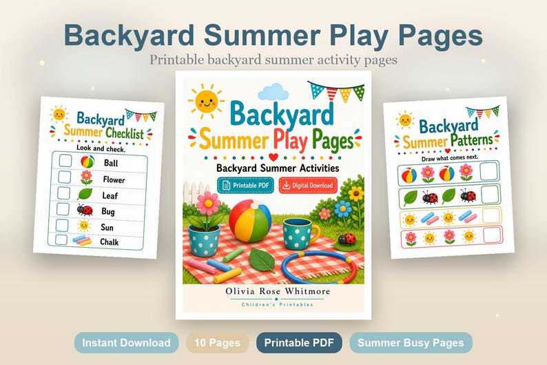 Backyard Summer Play Pages | Backyard Summer Activities | Printable PDF | Digital Download image 2
