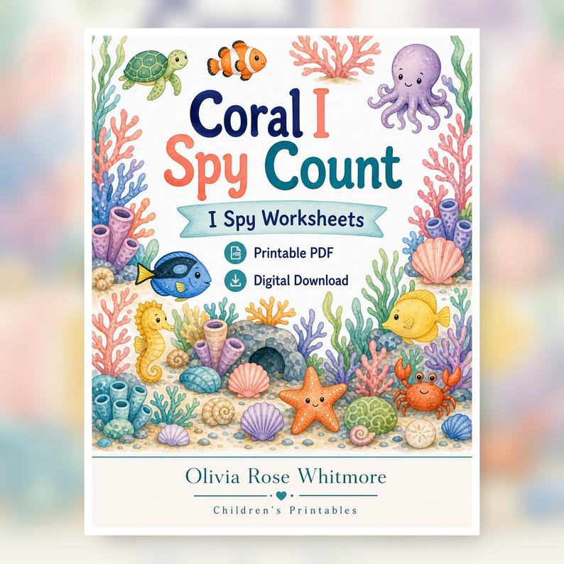 Coral I Spy Count / Schede di lavoro I Spy / PDF stampabile / Download digitale immagine 1