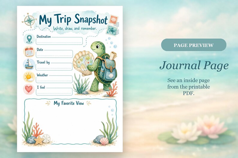Turtle Travel Trail | kids travel journal | Printable PDF | Digital Download image 6