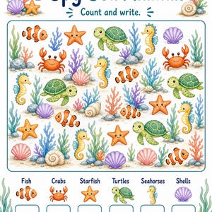 Coral I Spy Count / Schede di lavoro I Spy / PDF stampabile / Download digitale immagine 3