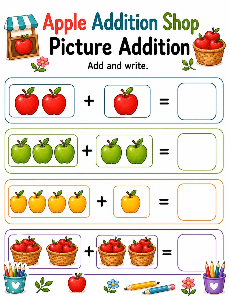 Apple Addition Shop | Additionsblad | Utskrivbar PDF | Digital nedladdning bild 3