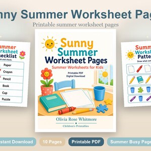 Sunny Summer Worksheet Pages | Summer Worksheets for Kids | Printable PDF | Digital Download image 2