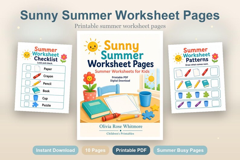 Sunny Summer Worksheet Pages | Summer Worksheets for Kids | Printable PDF | Digital Download image 2