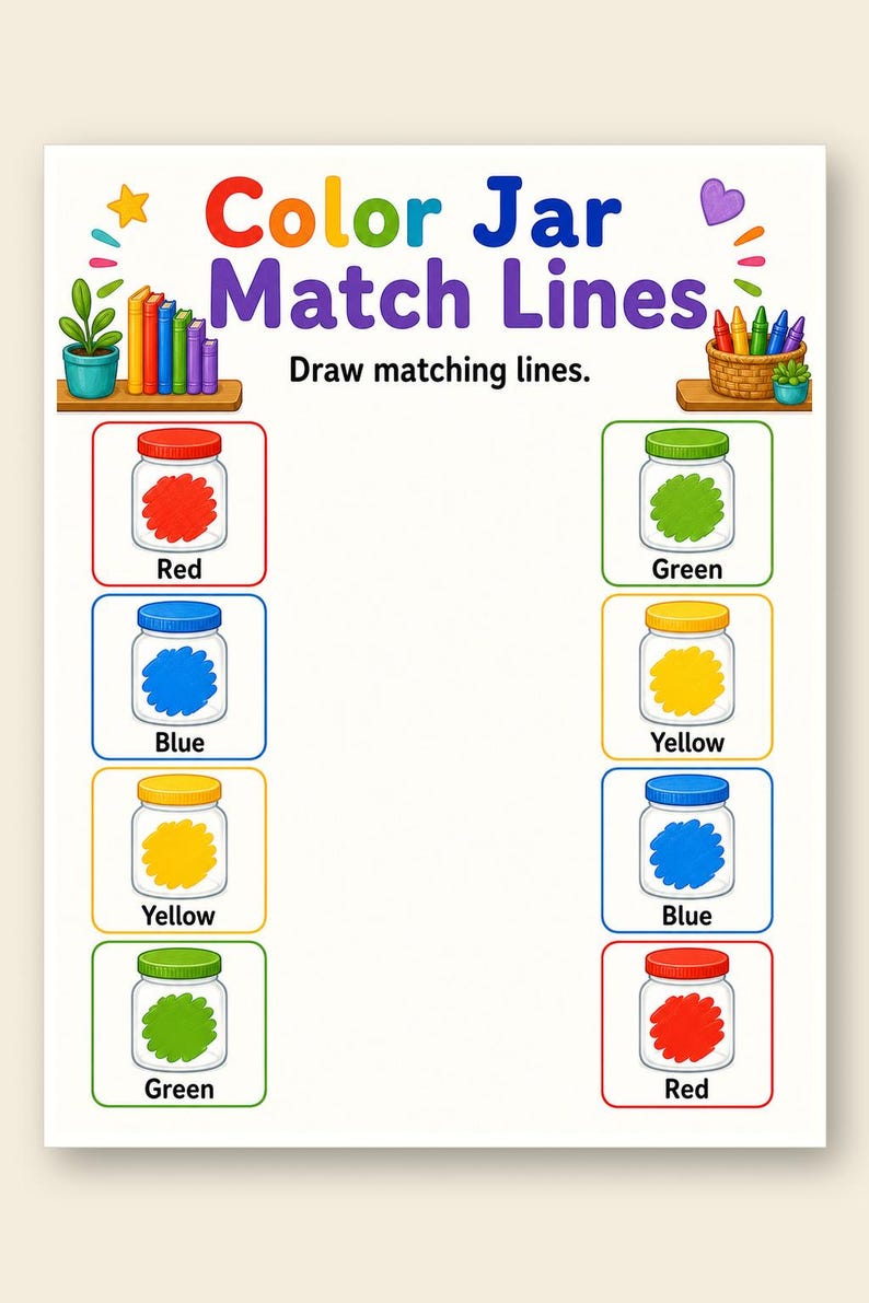 Match Color Jar | Werkbladen voor kleursortering | Afdrukbare pdf | Digitale download afbeelding 9