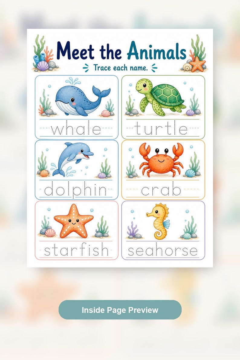 Ocean Animal Friends | Sea Animals Worksheets | Printable PDF | Digital Download image 9
