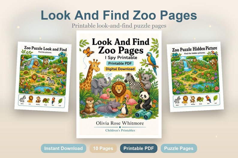 Look And Find Zoo Pages | I Spy Printable | Printable PDF | Digital Download image 2
