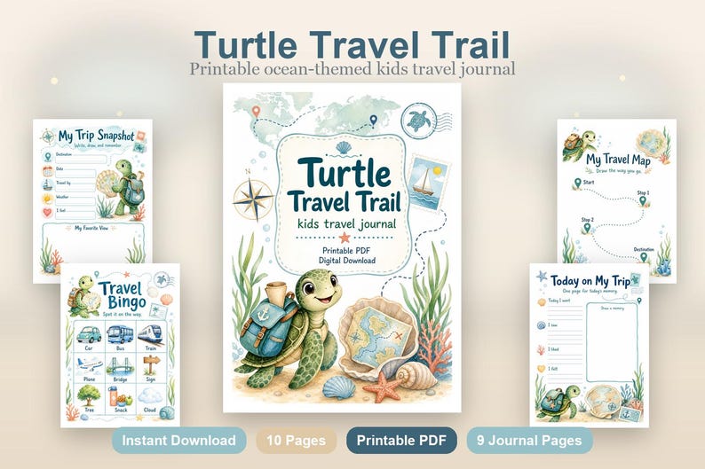 Turtle Travel Trail | kids travel journal | Printable PDF | Digital Download image 2